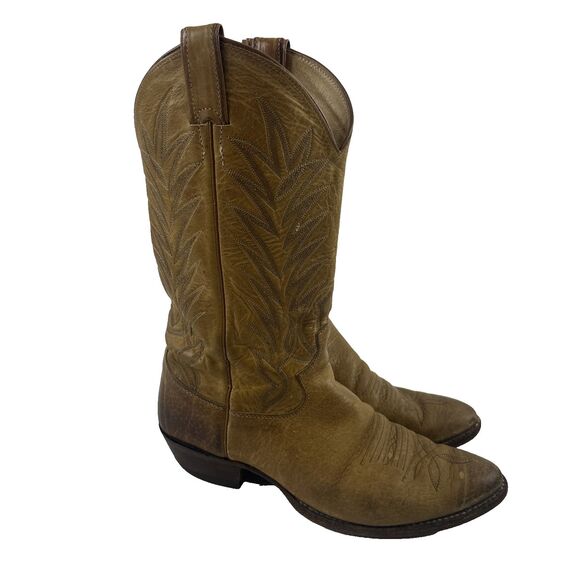 Vintage Justin Boots 2012 Cowboy Western Tan Leather Round Pul On Mens 10 - Picture 1 of 15